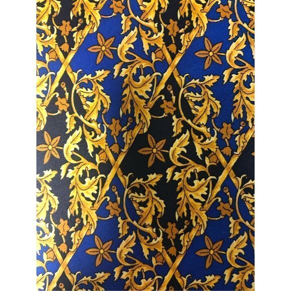 Pierre Balmain Paris Men’s Silk Blue and Gold Floral and Leaf Diamond Designer D - Picture 8 of 9